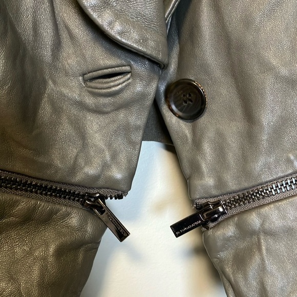 BCBGMAXAZRIA Gray Cropped Leather Jacket - Picture 3 of 5